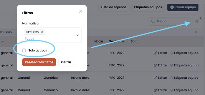 Filtro equipos activos