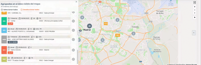 Geoplanning - seleccionar trabajos desde cluster